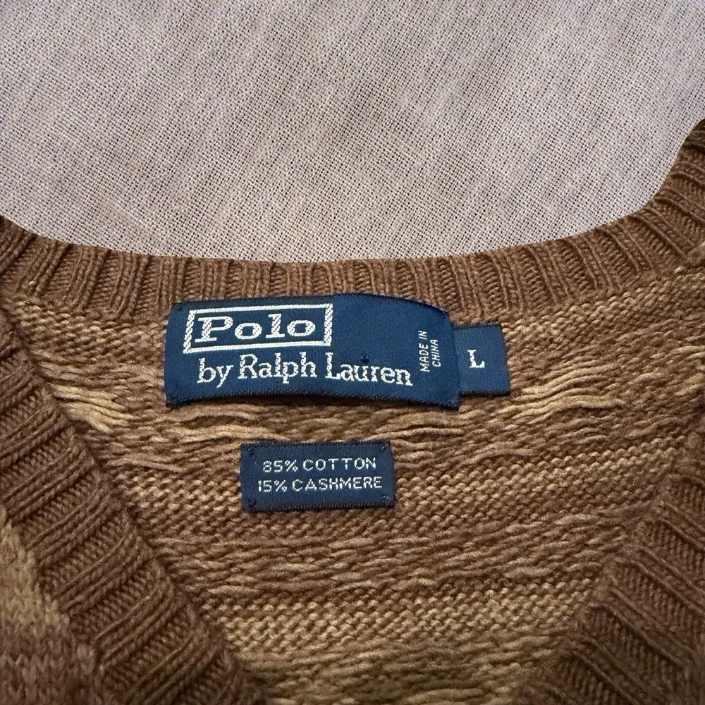 Polo Ralph Lauren Knit Sweater Fair Isle  Vest Brown Beige Cotton Cashmere L - Picture 3 of 7
